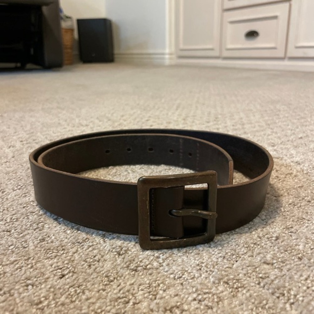 Cuir Veritable Brown Leather Belt With Brass Buckle Large